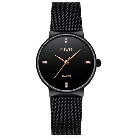 CIVO Dames Horloges Arabische Cijfers Minimalistische Elegante Analoge Polshorloge Vrouwen Waterdicht Quartz Casual Geschenken Voor Vrouwen Meisjes, 2 Zwart-zilver, Standard, riem